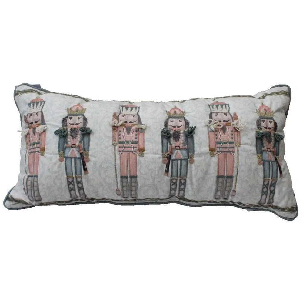 New Nutcracker Soldier Embroidered Pastel Pink Long Christmas Throw PILLOW